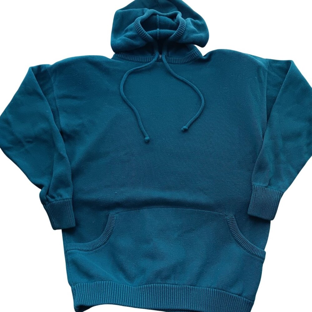 Jones New York Sport Teal Hoodie Sweater Small 55% Ramie 45% Cotton Pullover